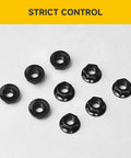M8 Serrated Flange Hex Nuts 304 Stainless Steel 100 Pack With Hex Drive 13mm Flange Diameter 17.2mm Black Oxide Hardware Nuts 1.25mm Pitch Ideal For Auto And Home Improvement And DIY Projects And Repairs, black flange nuts on white background