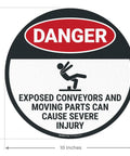 Warning Floor Decal For Machinery Areas Danger Exposed Conveyors And Moving Parts Can Cause Severe Injury with High Traction