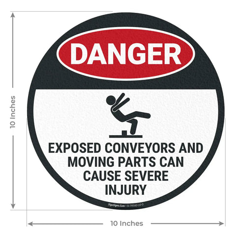 Warning Floor Decal For Machinery Areas Danger Exposed Conveyors And Moving Parts Can Cause Severe Injury with High Traction