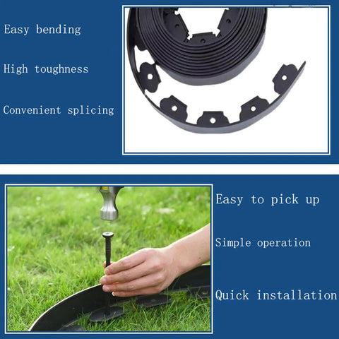 Installing 60 Pcs Landscape Edging Stakes 8 Inch Garden Spikes for Lawn Edging with hammer and nylon anchors.