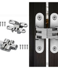 2 Pack 180 Degree Swing Door Hinges, Concealed Invisible Cross Hinges For Cabinets And Furniture, 16x70mm Natural Finish, Durable Easy Install, Reliable shown installed on door.