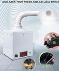 Heavy Duty Solder Fume Extractor With Adjustable Speed Knob And Three Stage Filtration Quiet Air Cleaner, compact design with flexible duct.