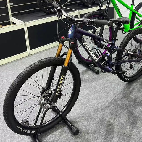 Beefy 20 Or 24 Inch Mountain Bike Suspension Air Fork With 28.6mm Steerer, 220mm Length Straight Steerer on a display bike