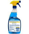 Back view of Streak Free Glass Cleaner With Ammonia Based Pro Grade Formula For Windows, Mirrors And All Glass Surfaces Cleans Dirt, Fingerprints, Grime, Smoke Haze, And Toothpaste Smear Case Of 12 32 Oz bottle with yellow and blue nozzle