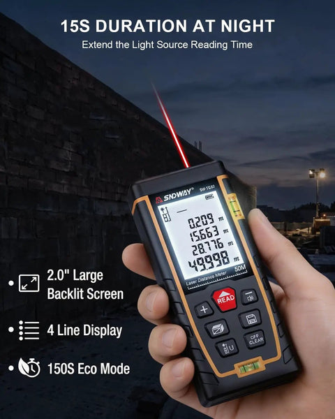 Pro Grade Laser Distance Meter Featuring Integrated Dual Bubble Levels And Rock Solid Plus Minus One Sixteenth Inch Accuracy For Tradesmen And Hobbyists Seeking No Sweat Measurements And True Blue Reliability For Renovation Work And Precision Layout Tasks