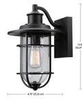 Outdoor Indoor Wall Sconce In Black Finish With Seeded Glass Shade, Coastal Modern Style, Weather Resistant, E26 Base