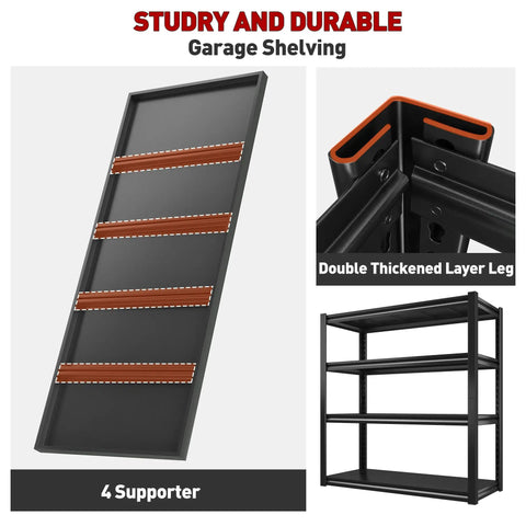 40 Inch Wide Garage Shelving Unit With Heavy Duty Steel Panels, 2000 Lb Capacity, 57 Inch Tall Industrial Shelving For Basement, Shed Or Warehouse Storage, Durable 4 Rib Shelves in black steel