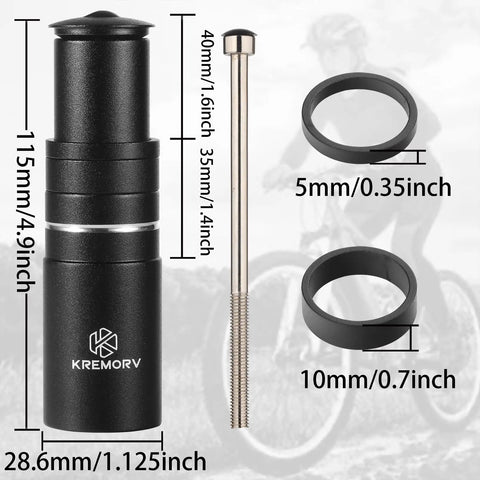 Bike Stem Riser Extender Aluminum Alloy Fork Stem Adapter for MTB Mountain Road BMX Bikes, 115mm version with 2 spacers.