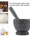 Granite Pattern Mortar And Pestle Set Manual Garlic And Seasoning Grinder With Non Slip Base For Fresh Spices Mash And Crush