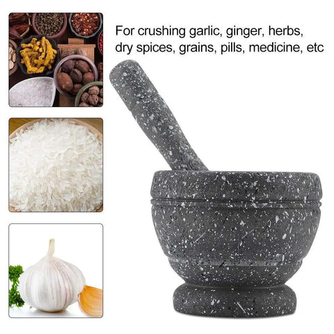 Granite Pattern Mortar And Pestle Set Manual Garlic And Seasoning Grinder With Non Slip Base For Fresh Spices Mash And Crush