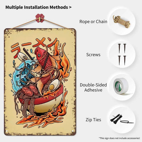 Dope Vintage Metal Sign With Koi Fish And Ramen Bowl Illustration For Home Bar Kitchen Decor Room Garage And Office Wall Art Retro Tin Sign Poster 8x12 Inch Collectible Rustic Wall Decor For Living Room