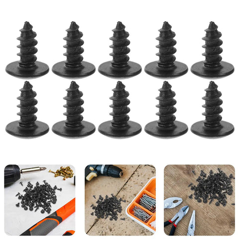 100 Pack M4x10mm Black Carbon Steel Wood Screws for Furniture Assembly and Home Improvement Kit Deep Thread Fasteners