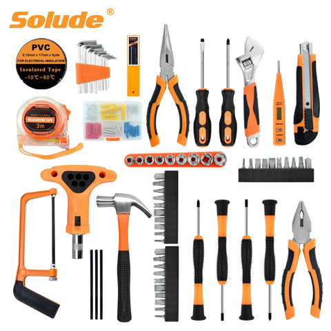 182 Piece Home Repair Tool Set With Durable Case For DIY Projects, includes hammer, pliers, screwdriver, durable chrome finish.