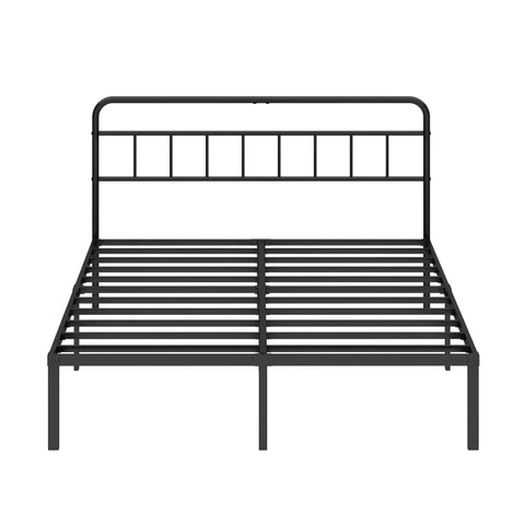 Built Tough Full Size Metal Bed Frame With Sleek Headboard And Scratch Proof Finish Black Platform Setup, front view.