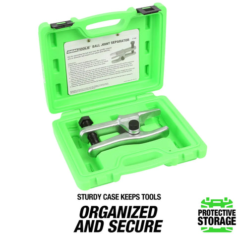 Ball Joint Separator Tool Adjustable One And One Eighth To Two And One Eighth Inch Range With Three Quarters Inch Forcing Bolt in green case