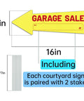 Garage Sale Sign With Stakes Waterproof Reusable Double Sided Arrow Signs 16x5 Inches Plastic Yard Sale Supplies Directional Arrows 3 Pack, yellow arrow sign with stakes