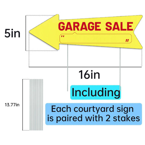 Garage Sale Sign With Stakes Waterproof Reusable Double Sided Arrow Signs 16x5 Inches Plastic Yard Sale Supplies Directional Arrows 3 Pack, yellow arrow sign with stakes