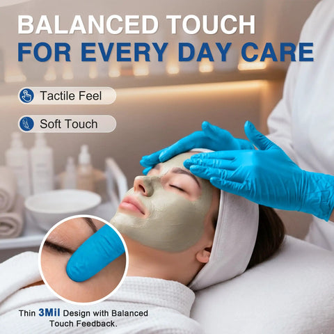 Next Level Medical Grade Three Mil Nitrile Exam Gloves that hit different provide a super smooth fit during facial treatments.