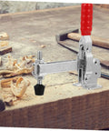 Heavy Duty Welding Toggle Clamps for Woodworking 2 Pack with rubber tips on wooden workbench