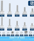 284Pcs 304 Stainless Steel Heavy Duty Flange Bolt Nut Washer Assortment All In One M6 M8 M10 Hex Flange Screws display