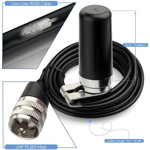 Dual Band Vehicle Ham Radio Antenna For VHF UHF 136 To 174 MHz And 400 To 470 MHz With Lip Mount NMO Bracket and RG58 Cable