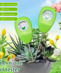 No Battery Soil Moisture Meter For Plants With Hygrometer Dial One Probe Plant Water Monitor For Garden Lawn Farm And Indoor Pots, Easy Soil PH And Moisture Check, displayed with flowers and plants in background