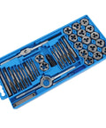 Top Grade 40 Piece Metric Tap And Die Set With Wrench Tool Kit For Hand Thread Repair Cutting Alloy Steel Screw Taps And Dies Blue Box, blue case open