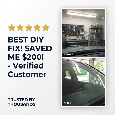 Windshield Repair Kit For Chips And Cracks DIY Car Glass Repair Tool with before and after images of windshield repair
