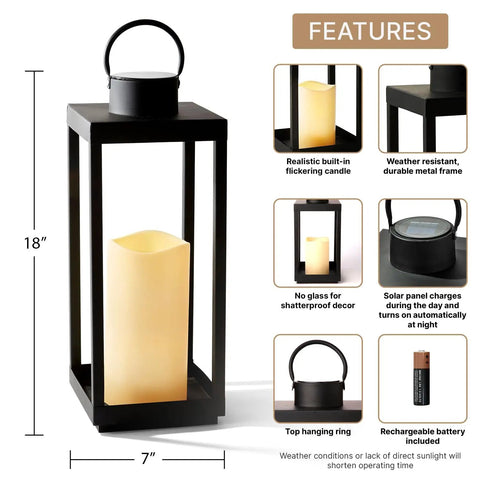 Extra Large Dope Outdoor Solar Lantern With Realistic LED Candle Waterproof 18 Inch Front Porch Decor features chart