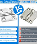 Pair of 316 stainless marine boat hatch hinges with polished finish, front views side-by-side
