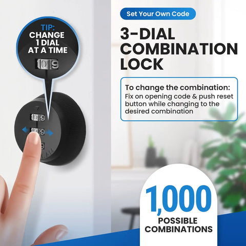 Keyless Combi Cam Lock 3 Dial Cabinet Lock 5/8 Inch Black Finish With 1000 Combinations Easy Retrofit For Standard Cabinets