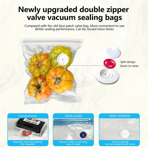 Handheld Vacuum Sealer For Food With 30 Reusable Bags, Quick 10 Second Seal Locks In Fresh Flavor And Nutrients shown with peppers