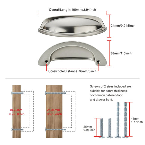 10 Pack 3 Inch Drawer Pulls Brushed Satin Nickel Cabinet Handles Cup Pulls Hole Center Kitchen Hardware Durable No Fuss