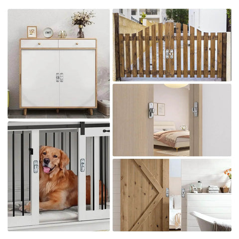 90 And 180 Degree Barn Door Lock Built Tough Sliding Gate Latch for Privacy on various doors and gates, silver zinc alloy.