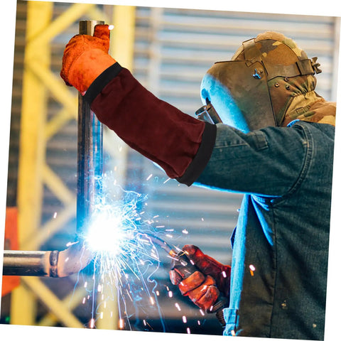 Heavy Duty Welding Arm Sleeves Featuring Flame Resistant Heat Burn Coverage And Flexible Elastic Fit Designed For Mechanics Welders And Tradesmen Demanding Badass Daily Protection during welding.