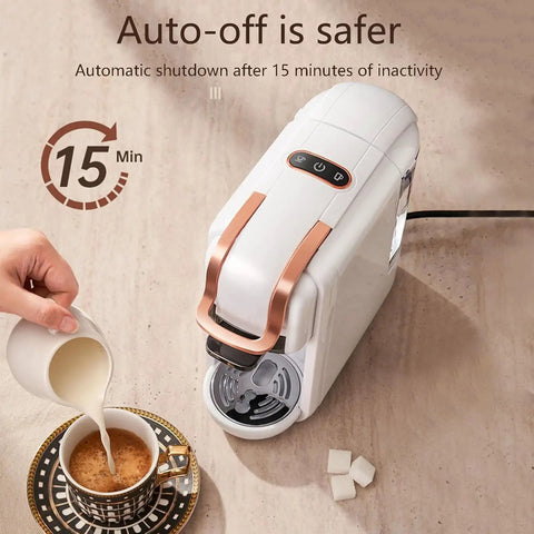 4 In One Compact Coffee Maker Offers No Sweat Hot And Cold Brewing Compatible With K Cup And Dolce Gusto Pods Portable Espresso System For Butter Smooth Daily Sips Anywhere with milk pouring into a coffee cup.
