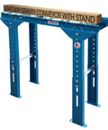 Ultimation Light Duty Roller Stand With Adjustable Steel Conveyor Rollers Galvanized 12 Inch By 5 Feet Heavy Duty work table with blue steel legs.