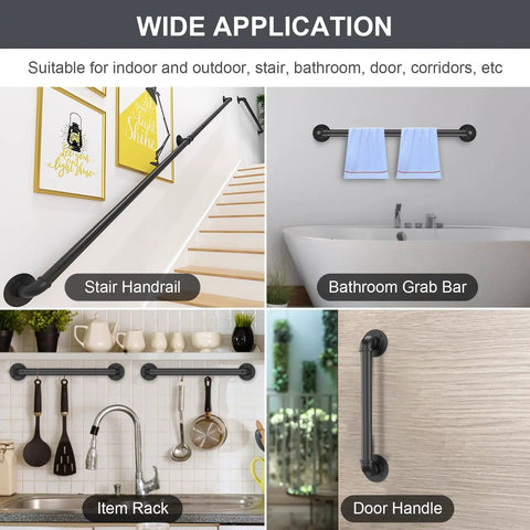 10 Ft Industrial Black Pipe Handrail For Stairs Wall Mount Kit 1.3 Inch Diameter Grab Bar Rail for versatile indoor use
