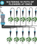 Automatic Drip Irrigation Kit With 10 Drip Emitters And 52 Foot Tubing For Garden Watering Built For Flowers Vegetables Potted Plants And Greenhouses Keeps Your Plants Hydrated While Saving Water And Making Your Yard Look Boss connected to faucet watering 10 pots of plants