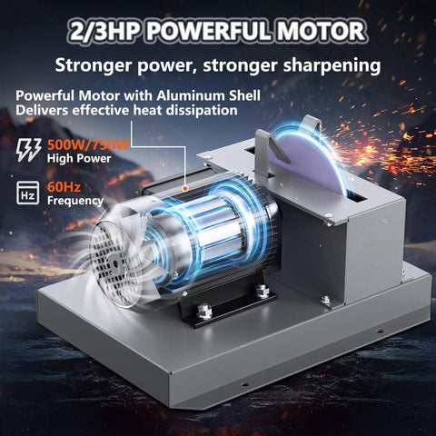 Heavy Duty Electric Lawn Mower Blade Sharpener Bench Grinder With Durable Ceramic Wheel And Precision Angle Bracket Built Tough 750W Copper Motor for professional sharpening.