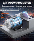 Heavy Duty Electric Lawn Mower Blade Sharpener and Bench Grinder with 500W motor and aluminum shell for effective heat dissipation.