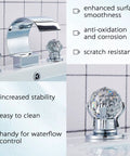 Chrome Bathroom Sink Faucet With 3 Holes And 2 Handles Crystal Knobs High Arc Waterfall Spout displayed on bathroom sink