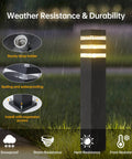 Premium Hardwired E26 Outdoor Pathway Light With Matte Black Finish and Elegant Walkway Lantern showing weather resistance features.