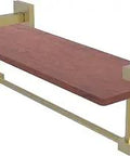 Montero Collection 16 Inch Solid Ipe Ironwood Integrated Towel Bar Wood Shelf In Satin Brass Finish, Wall Mounted
