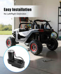 Beefy 24V Brushless Motor Gearbox For Kids Ride On Cars, 3250 RPM 150W Replacement shown beside a UTV toy car