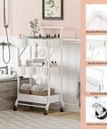 Three-Tier Folding Rolling Utility Cart With Wheels Foldable Storage Organizer For Kitchen Office Living Room Nursery White
