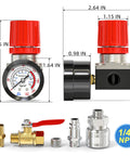 One Quarter Inch Air Regulator With Gauge, 0-180 PSI Inline Regulator For Air Tools And Pneumatic Systems, four-way valve