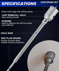 Side view of DASBET concrete hole saw drill bit set with SDS Plus shank, 30/40/50 mm