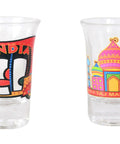 Top Shelf Indian Inspired Auto Rickshaw And Taj Mahal Motif 30 Ml Shot Glasses Set Of 2 with colorful designs.