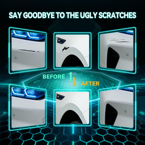 Chevrolet Shadow Gray Metallic Touch Up Paint Pen For Cars Exact Color Match Camaro Colorado Silverado Malibu Tahoe Suburban Express And More Automotive Scratch Repair And Scratch Remover Kit showing before and after scratch repair on car.